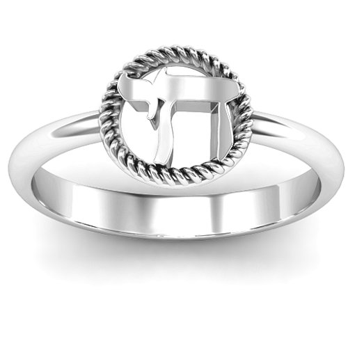 Chai with Braided Halo Ring – Sterling Silver