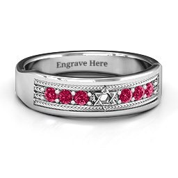 Star of David Band Ring in 925 Sterling Silver with Ruby