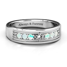 Star of David Band Ring in 925 Sterling Silver with Opal