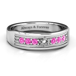 Star of David Band Ring in 925 Sterling Silver with Pink Tourmaline