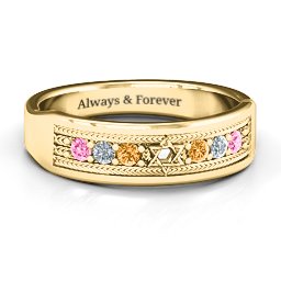 Star of David Band Ring in 9K Solid Yellow Gold with Pink Tourmaline, Cubic Zirconia, and Citrine
