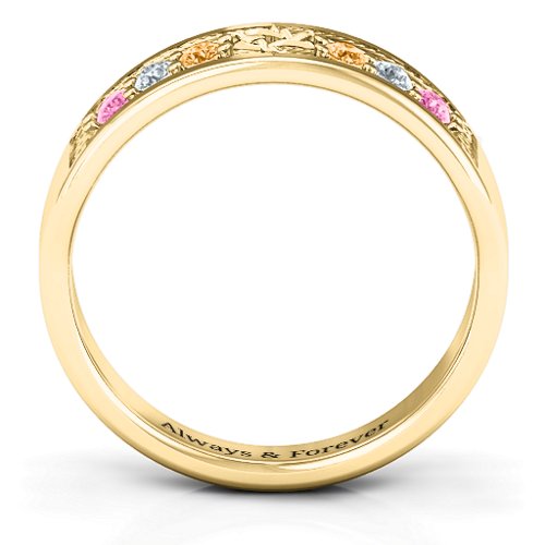 Star of David Band Ring – 9kt Yellow Gold with Pink Tourmaline, Cubic Zirconia, and Citrine