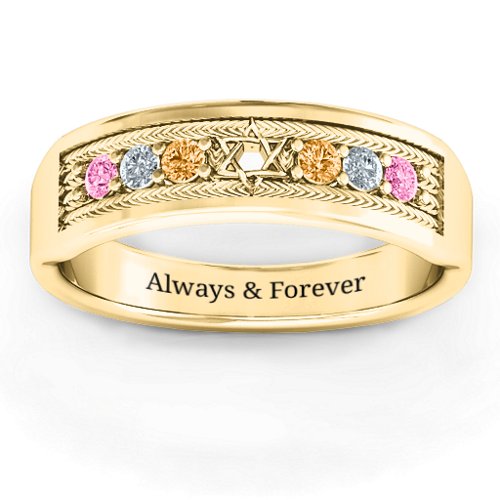 Star of David Band Ring – 9kt Yellow Gold with Pink Tourmaline, Cubic Zirconia, and Citrine