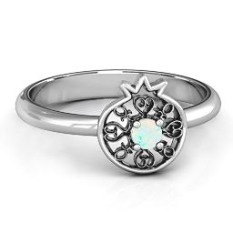 Pomegranate with Filigree Ring in 925 Sterling Silver with Opal
