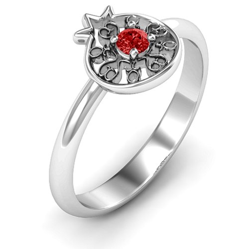 Pomegranate with Filigree Ring – Sterling Silver with Garnet