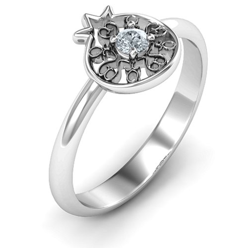 Pomegranate with Filigree Ring – Sterling Silver with Cubic Zirconia