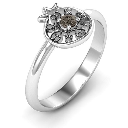 Pomegranate with Filigree Ring – Sterling Silver with Smokey Quartz