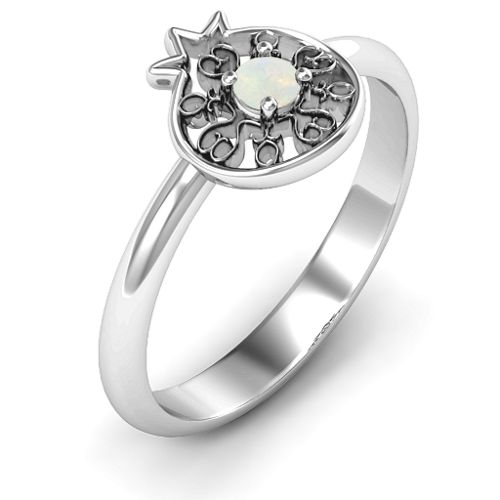 Pomegranate with Filigree Ring – Sterling Silver with Opal