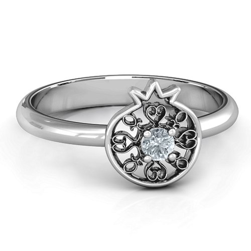 Pomegranate with Filigree Ring – Sterling Silver with Cubic Zirconia