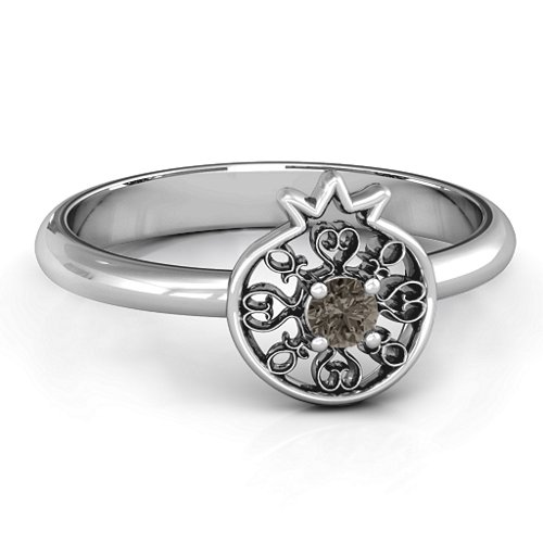 Pomegranate with Filigree Ring – Sterling Silver with Smokey Quartz