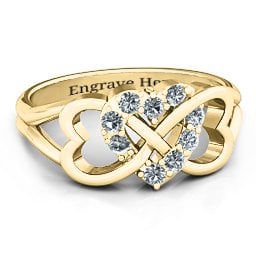 Birthstone Triple Heart Infinity Ring in 9K Solid Yellow Gold with Cubic Zirconia