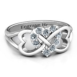 Birthstone Triple Heart Infinity Ring in 925 Sterling Silver with Cubic Zirconia