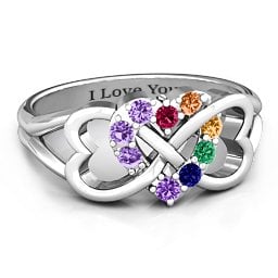 Birthstone Triple Heart Infinity Ring in 925 Sterling Silver with Ruby, Orange Sapphire, Citrine, Emerald, Blue Sapphire, and Amethyst