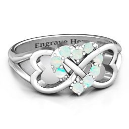 Birthstone Triple Heart Infinity Ring in 925 Sterling Silver with Opal