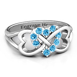 Birthstone Triple Heart Infinity Ring in 925 Sterling Silver with Blue Topaz