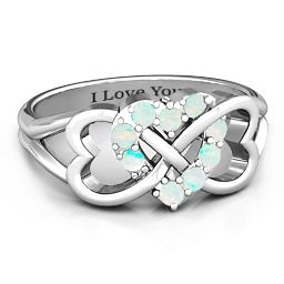 Birthstone Triple Heart Infinity Ring in 925 Sterling Silver with Opal