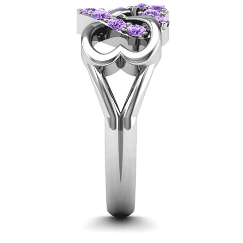 Birthstone Triple Heart Infinity Ring – Sterling Silver with Amethyst