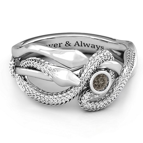 Guardian Snake Ring – Sterling Silver with Smokey Quartz