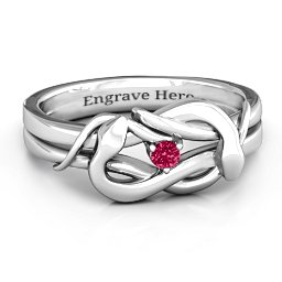 Snake Lover's Knot Ring in 925 Sterling Silver with Ruby