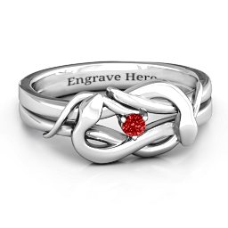 Snake Lover's Knot Ring in 925 Sterling Silver with Garnet