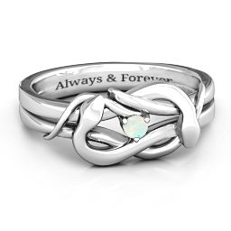 Snake Lover's Knot Ring in 925 Sterling Silver with Opal