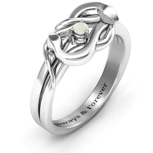 Snake Lover's Knot Ring – Sterling Silver with Opal