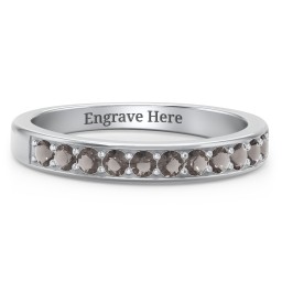 Shadow Band of Stones Ring in 925 Sterling Silver with Smokey Quartz