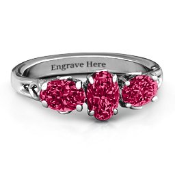 Triple Oval Stone Engagement Ring in 925 Sterling Silver with Ruby