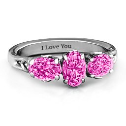 Triple Oval Stone Engagement Ring in 925 Sterling Silver with Pink Tourmaline