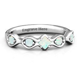 Infinite Wave with Princess Cut Centre Stone Ring in 925 Sterling Silver with Opal