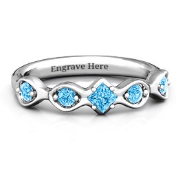 Infinite Wave with Princess Cut Centre Stone Ring in 925 Sterling Silver with Blue Topaz