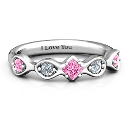 Infinite Wave with Princess Cut Centre Stone Ring in 925 Sterling Silver with Pink Tourmaline and Cubic Zirconia
