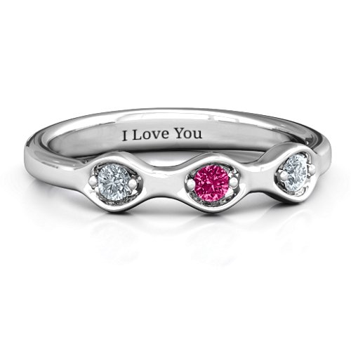 1-4 Infinite Wave Multi Stone Ring – Sterling Silver with Cubic Zirconia and Ruby