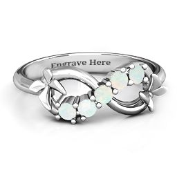 5 Stone Infinity with Soaring Butterflies in 925 Sterling Silver with Opal