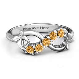 5 Stone Infinity with Soaring Butterflies in 925 Sterling Silver with Citrine