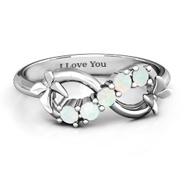 5 Stone Infinity with Soaring Butterflies in 925 Sterling Silver with Opal