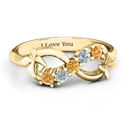 5 Stone Infinity with Soaring Butterflies in 9K Solid Yellow Gold with Citrine and Cubic Zirconia