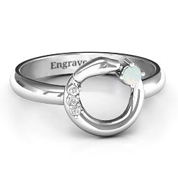 Ouroboros Snake Ring in 925 Sterling Silver with Opal and White Premium Zirconia
