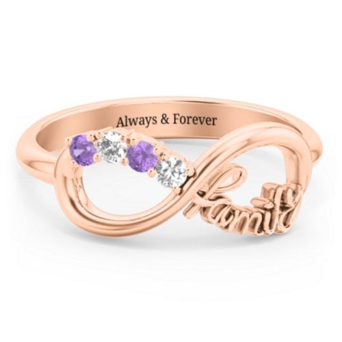 Family Infinite Love with Stones Ring – 9kt Rose Gold with Cubic Zirconia and Amethyst