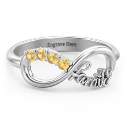 Family Infinite Love with Stones Ring in 925 Sterling Silver with Citrine, Cubic Zirconia, Aquamarine, and Pink Tourmaline