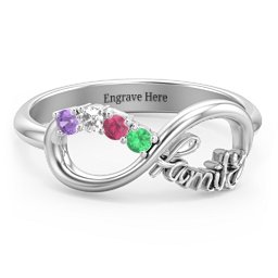 Family Infinite Love with Stones Ring in 925 Sterling Silver with Emerald, Ruby, Cubic Zirconia, Amethyst, Aquamarine, and Pink Tourmaline