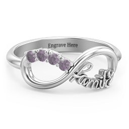 Family Infinite Love with Stones Ring in 925 Sterling Silver with Alexandrite, Cubic Zirconia, Aquamarine, and Pink Tourmaline