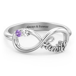 Family Infinite Love with Stones Ring in 925 Sterling Silver with Cubic Zirconia, Amethyst, Aquamarine, and Pink Tourmaline
