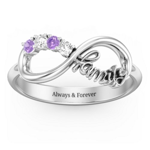 Family Infinite Love with Stones Ring – Sterling Silver with Cubic Zirconia and Amethyst