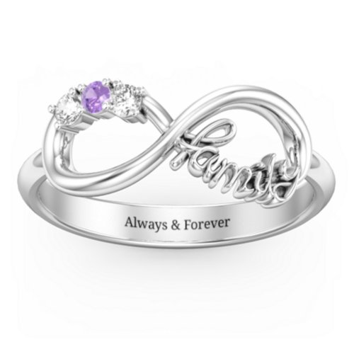 Family Infinite Love with Stones Ring – Sterling Silver with Cubic Zirconia and Amethyst