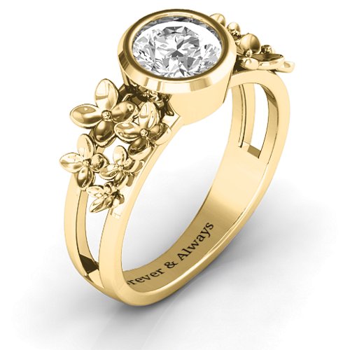 Beautiful Blossoms with Split Shank Ring – 9kt Yellow Gold with White Premium Zirconia