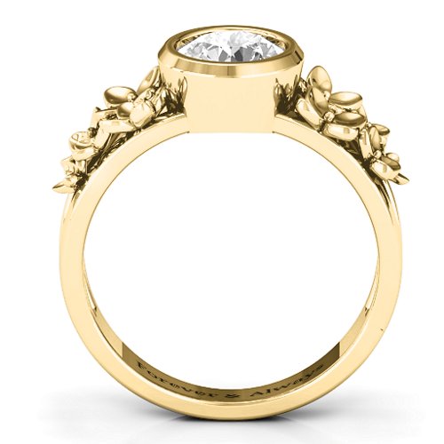 Beautiful Blossoms with Split Shank Ring – 9kt Yellow Gold with White Premium Zirconia