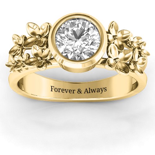 Beautiful Blossoms with Split Shank Ring – 9kt Yellow Gold with White Premium Zirconia