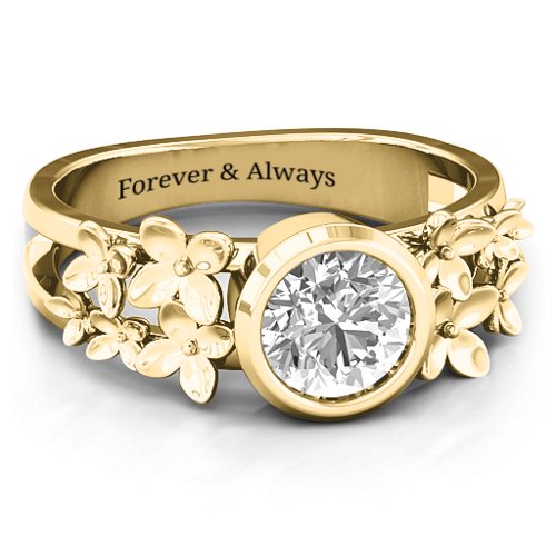 Beautiful Blossoms with Split Shank Ring – 9kt Yellow Gold with White Premium Zirconia