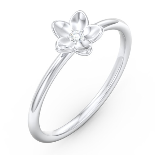 Stacking Flower RIng – Sterling Silver with Diamond